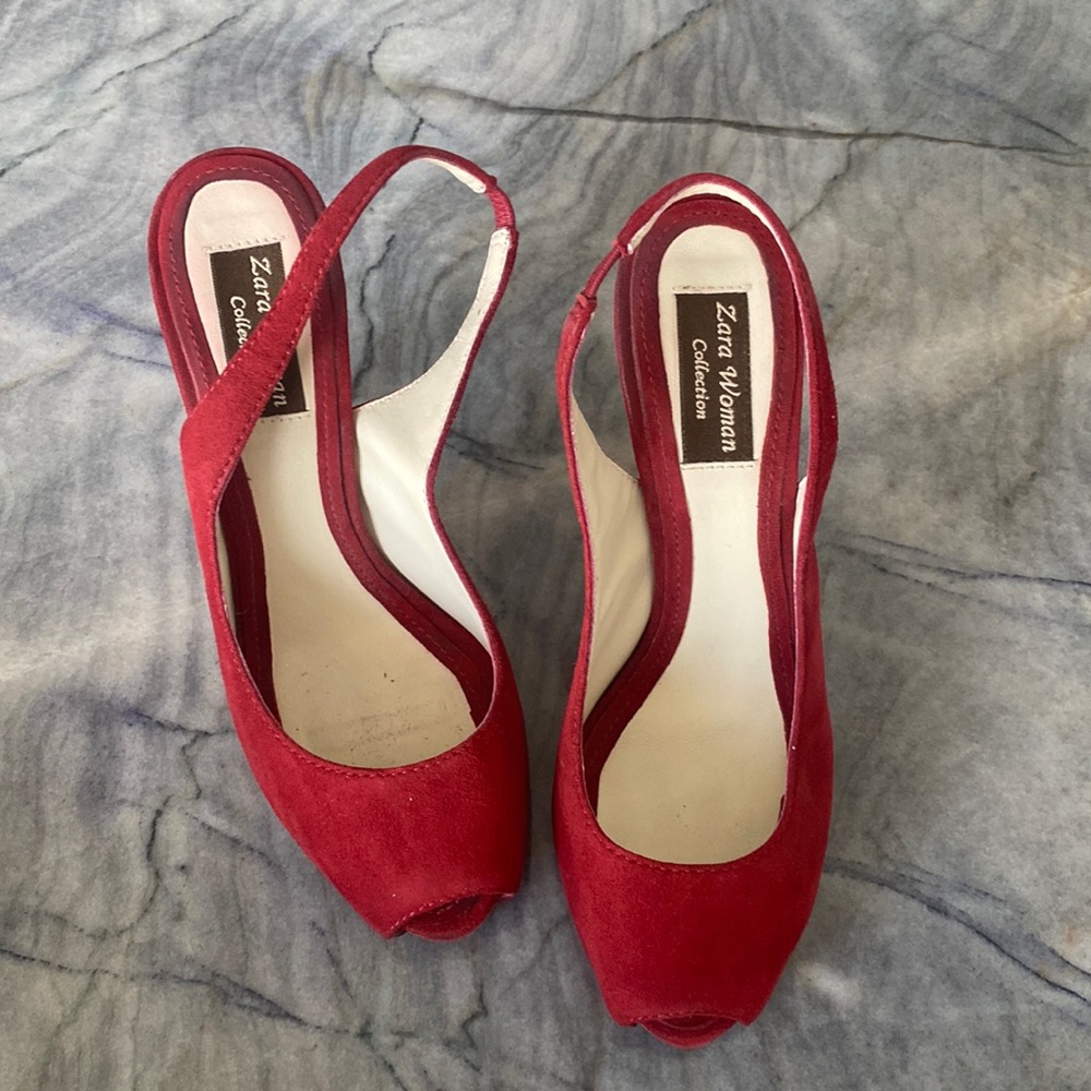 Zara | Red Peep Toe Pumps | Used